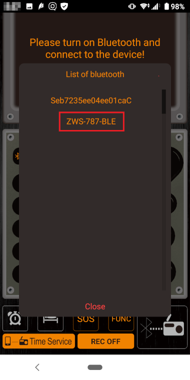 ZHIWHISインテリジェントリモートコントロール用アプリBlutooth接続リスト画面