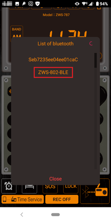 ZHIWHISインテリジェントリモートコントロール用アプリBlutooth接続先一覧画面
